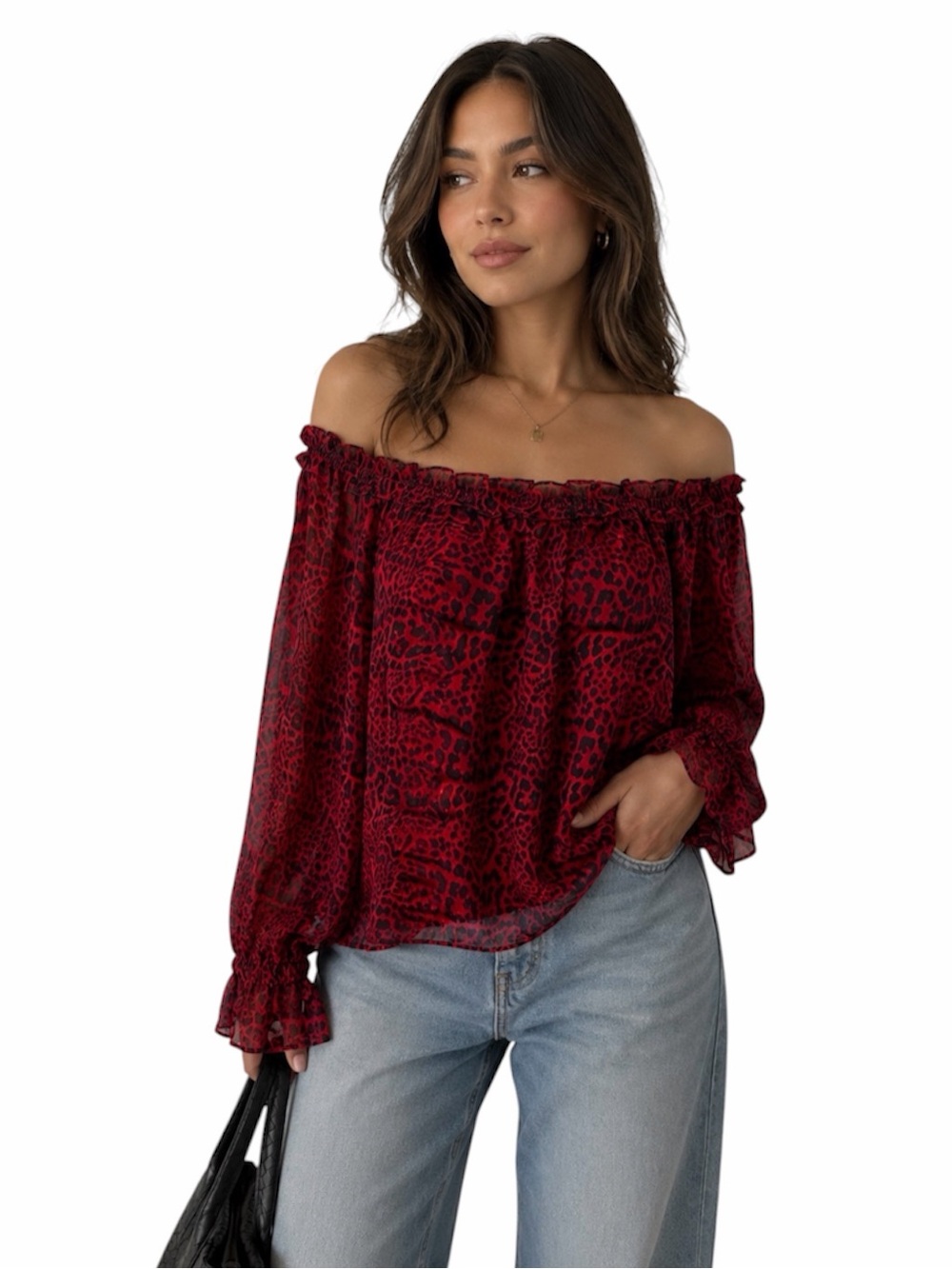 NWT INC International Concepts Red Off-Shoulder Animal Print Blouse